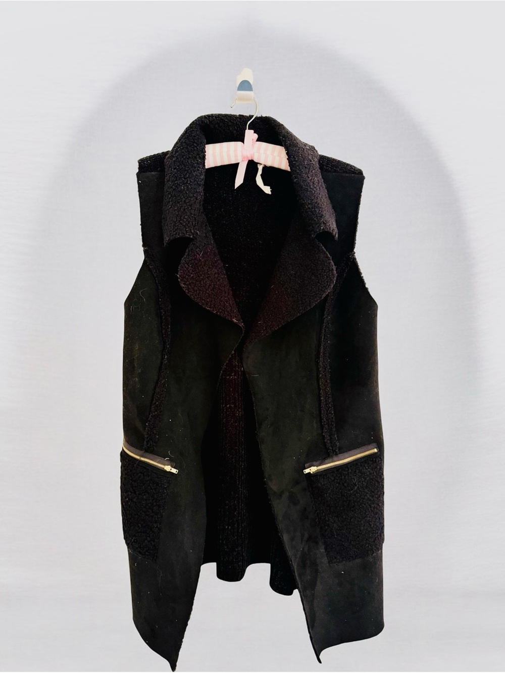 Soft Surroundings Black Faux-Shearling and faux suede Trim Sleeveless Vest